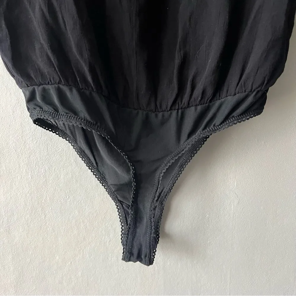 Free People Black Cleo Tie Front Flowy Bodysuit Size XS